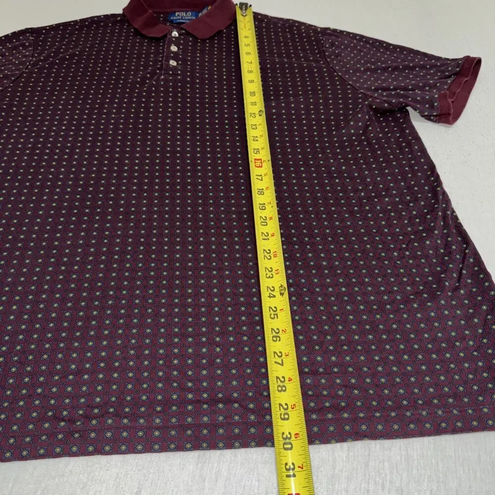 Polo Ralph Lauren Classic Fit Luxe Cotton Mens Burgundy Foulard Print Polo XXL